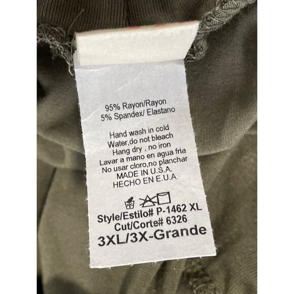 7th Ray Pants Plus Size 3XL Pull On Elastic Waist Side Slit Wide Leg Olive Green - Picture 5 of 8